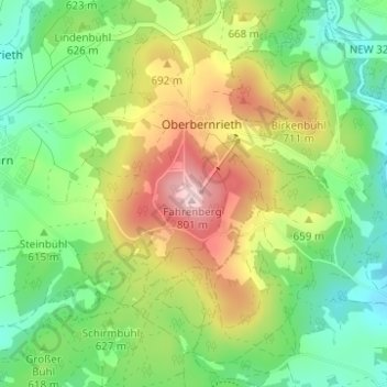 Mapa topográfico Oberfahrenberg, altitud, relieve