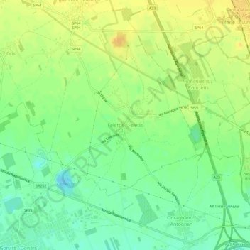 Mapa topográfico Felettis, altitud, relieve