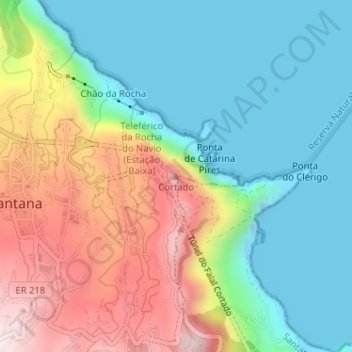Mapa topográfico Cortado, altitud, relieve