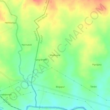 Mapa topográfico Madhupur, altitud, relieve