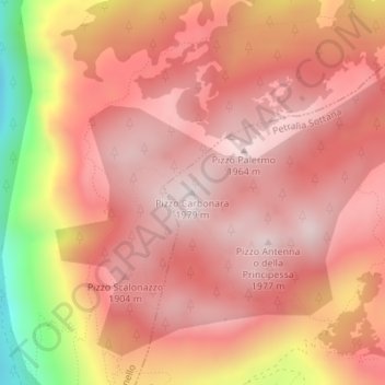 Mapa topográfico Pizzo Carbonara, altitud, relieve