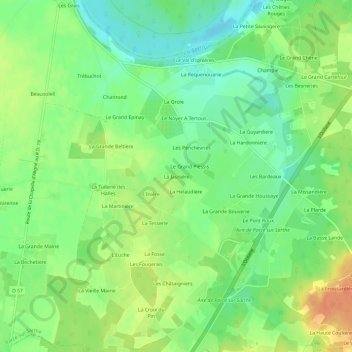 Mapa topográfico La Jasnière, altitud, relieve