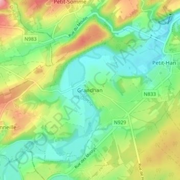 Mapa topográfico Grandhan, altitud, relieve