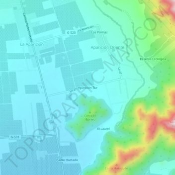 Mapa topográfico Aparición Sur, altitud, relieve