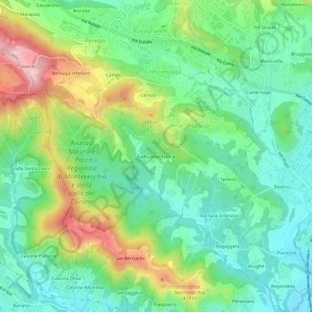 Mapa topográfico Galbusera Bianca, altitud, relieve