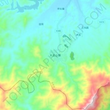 Mapa topográfico 大吉山镇, altitud, relieve