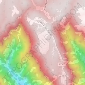 Mapa topográfico North Rim, altitud, relieve