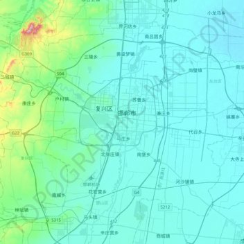 Mapa topográfico 邯山区, altitud, relieve