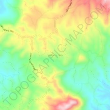 Mapa topográfico Sidomulyo, altitud, relieve