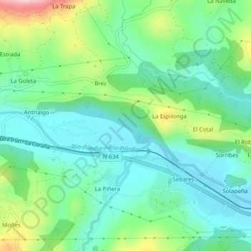Mapa topográfico Los Pingos, altitud, relieve
