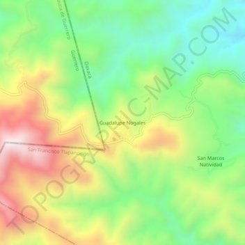 Mapa topográfico Guadalupe Nogales, altitud, relieve