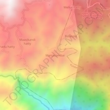 Mapa topográfico Manjacombai, altitud, relieve