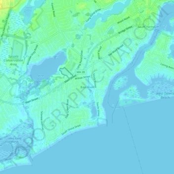 Mapa topográfico Bass River, altitud, relieve