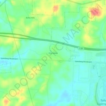 Mapa topográfico Dry Valley, altitud, relieve