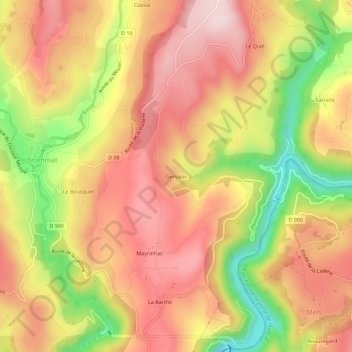 Mapa topográfico Gervaux, altitud, relieve