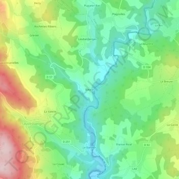 Mapa topográfico Bleyrat, altitud, relieve