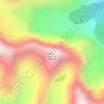 Mapa topográfico Mount Mitchell, altitud, relieve