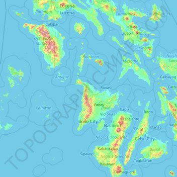 Mapa topográfico Aklan, altitud, relieve