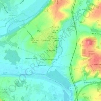 Mapa topográfico Les Rochiers, altitud, relieve