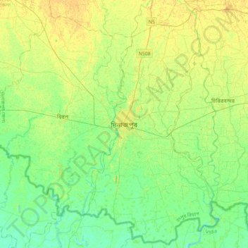 Mapa topográfico দিনাজপুর, altitud, relieve