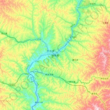 Mapa topográfico 保德县, altitud, relieve