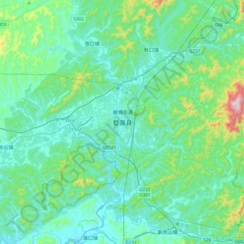 Mapa topográfico 婺源县, altitud, relieve
