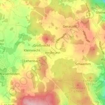 Mapa topográfico Heilbrunn, altitud, relieve