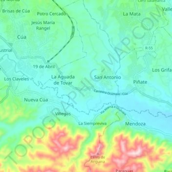 Mapa topográfico Las Mercedes, altitud, relieve