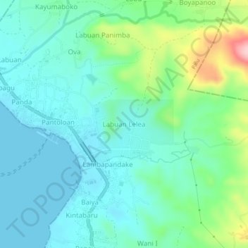 Mapa topográfico Labuan Lelea, altitud, relieve