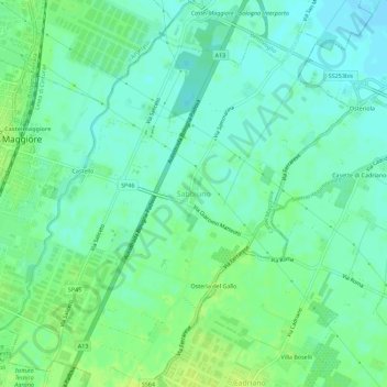 Mapa topográfico Sabbiuno, altitud, relieve