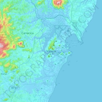 Mapa topográfico Vitória, altitud, relieve