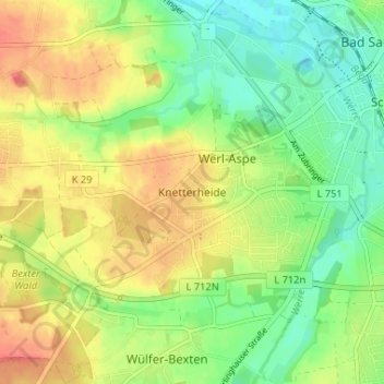 Mapa topográfico Knetterheide, altitud, relieve