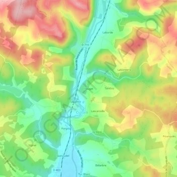 Mapa topográfico Pouget, altitud, relieve