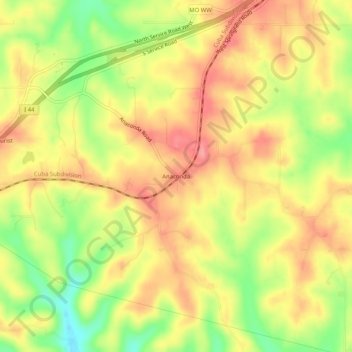 Mapa topográfico Anaconda, altitud, relieve
