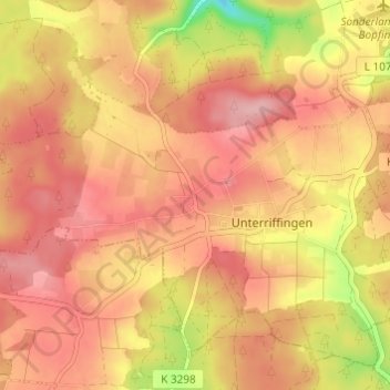 Mapa topográfico Oberriffingen, altitud, relieve