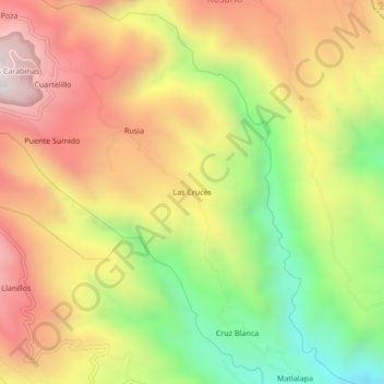 Mapa topográfico Las Cruces, altitud, relieve