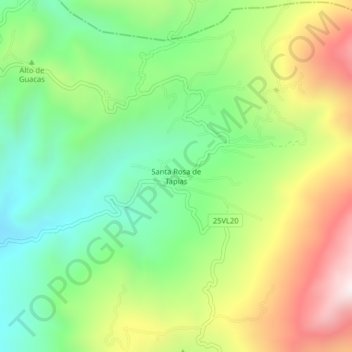 Mapa topográfico Santa Rosa de Tapias, altitud, relieve