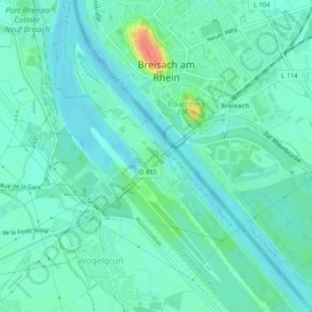 Mapa topográfico Île du Rhin, altitud, relieve