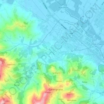 Mapa topográfico Seano, altitud, relieve
