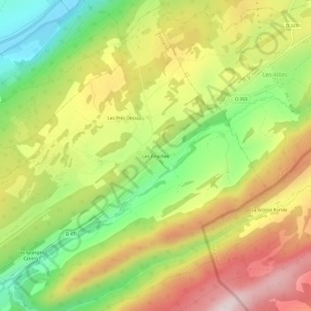 Mapa topográfico Les Étraches, altitud, relieve