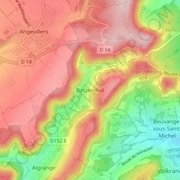 Mapa topográfico Batzenthal, altitud, relieve