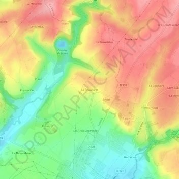 Mapa topográfico La Briaudière, altitud, relieve