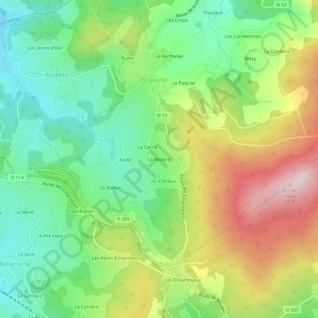 Mapa topográfico La Molière, altitud, relieve