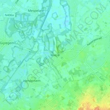 Mapa topográfico Wieze, altitud, relieve