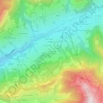 Mapa topográfico Les Grabilles, altitud, relieve