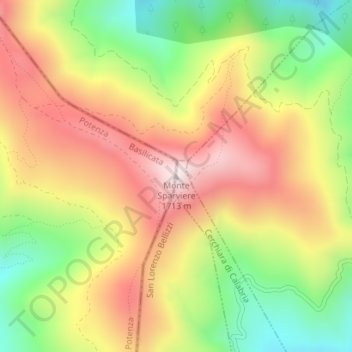 Mapa topográfico Monte Sparviere, altitud, relieve