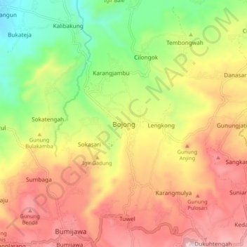 Mapa topográfico Bojong, altitud, relieve
