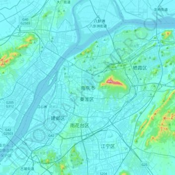 Mapa topográfico 南京市, altitud, relieve