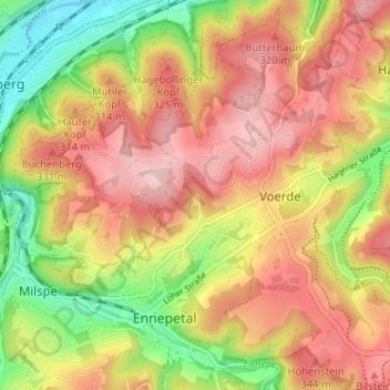 Mapa topográfico Boesebecker Siepen, altitud, relieve