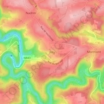 Mapa topográfico Filly, altitud, relieve